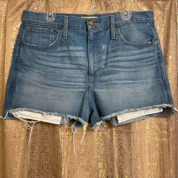 Madewell High Rise Raw Hem Medium Wash Denim Shorts, 32 NWOT - Picture 1 of 6